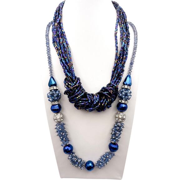 Bundle of Two Vintage Blue Beads Necklaces - Picture 4 of 7